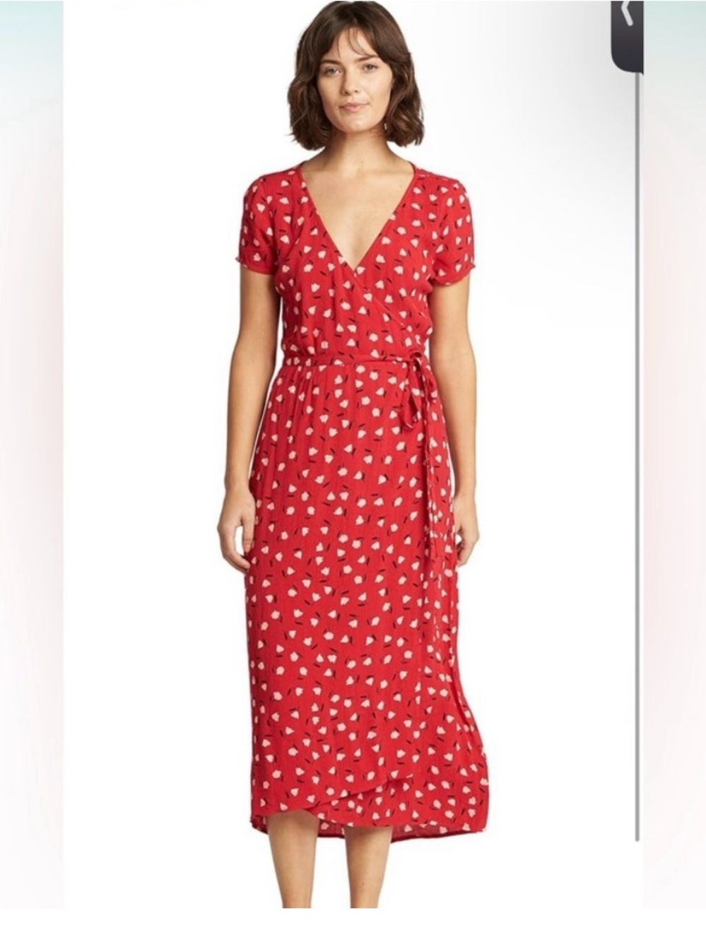 Billabong Red Printed Wrap-Style Midi Dress